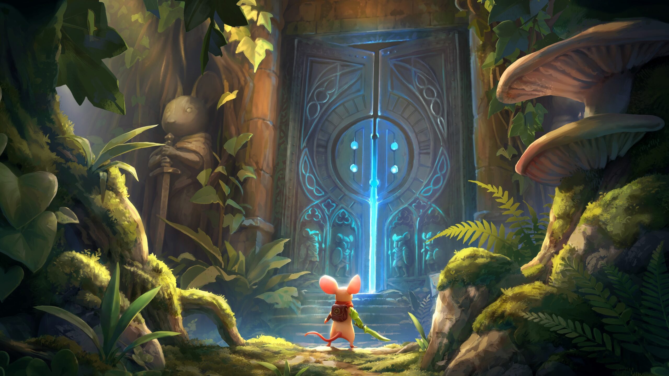 Quill dan Reader dalam diorama Moss The Forgotten Relic versi PlayStation 5 tanpa headset VR